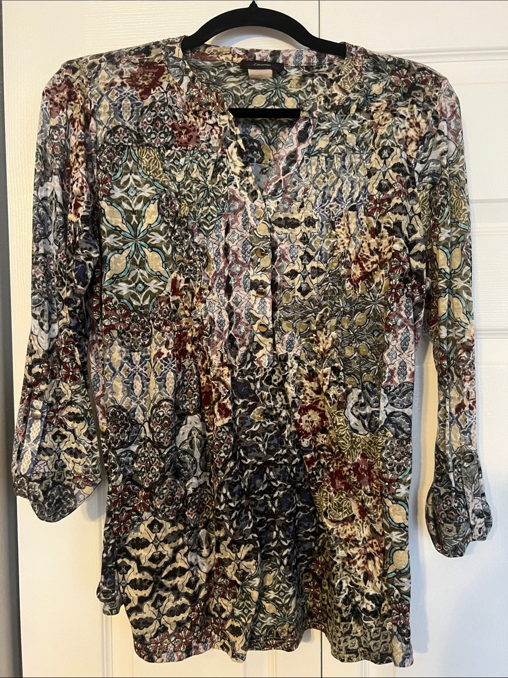 Cocomo Multicolor Mosaic-Print Long Sleeve Tunic